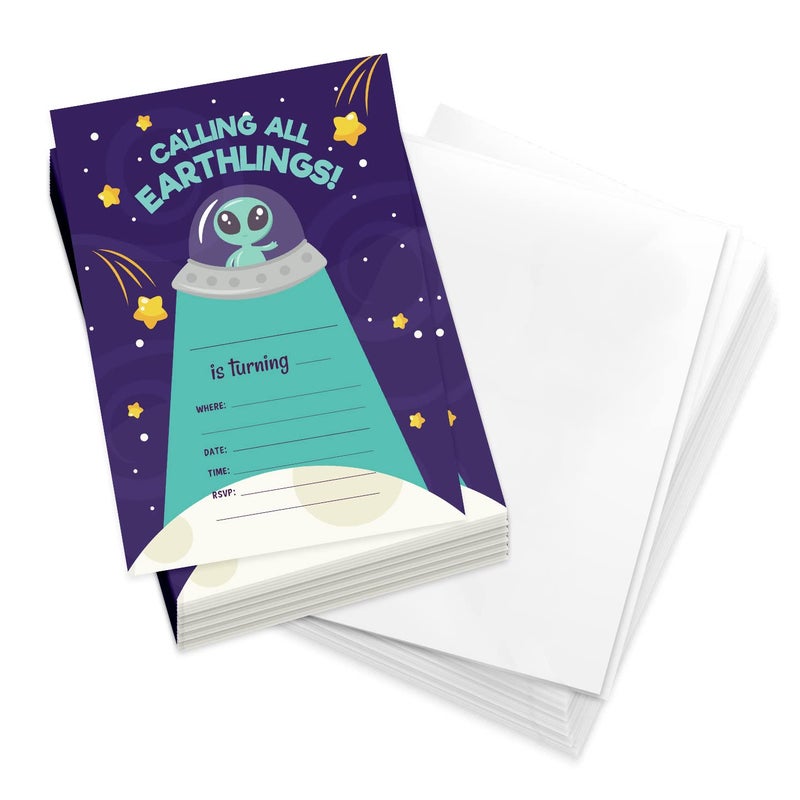 Desert Cactus Alien Happy Birthday Invitations #2 Invite Cards (25 Count) With Envelopes Boys Girls Kids Party (25ct) - Image 1